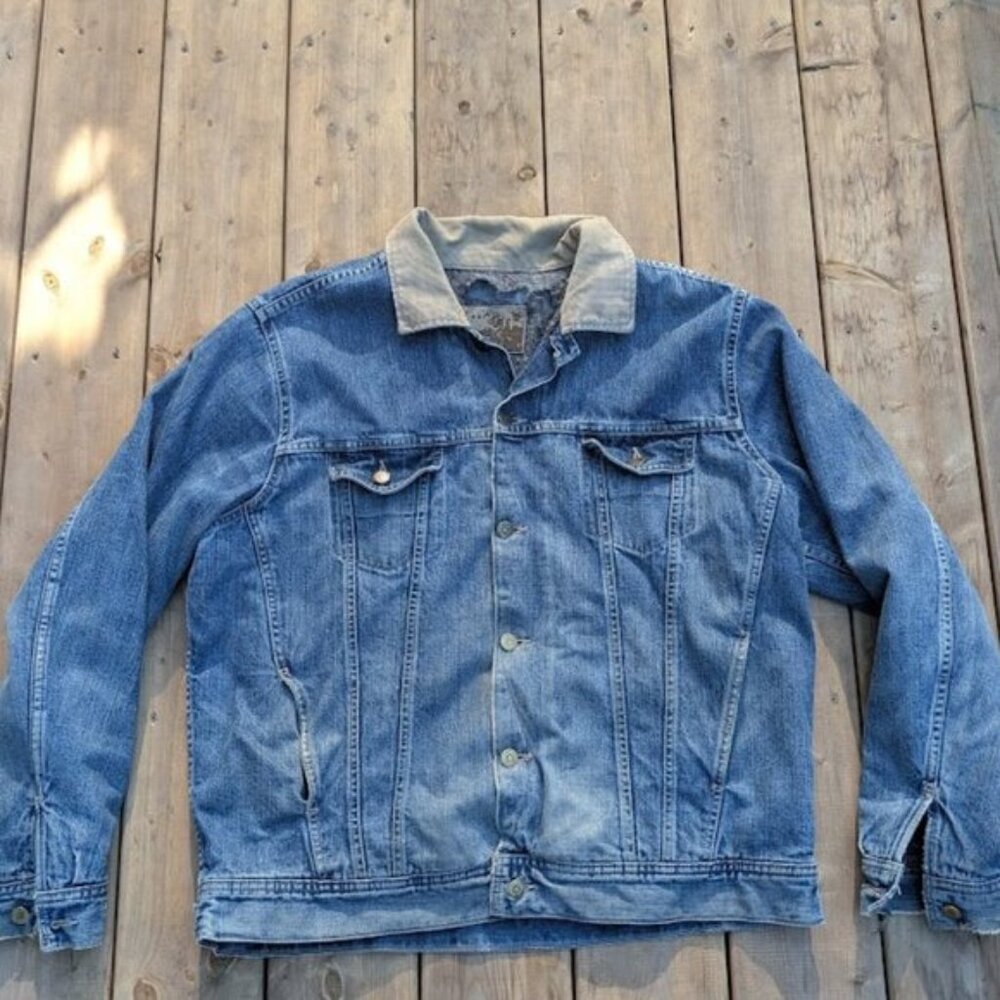 Vintage Denver Hayes Blanket Lined Denim Jean Jacket Distressed Size 44T